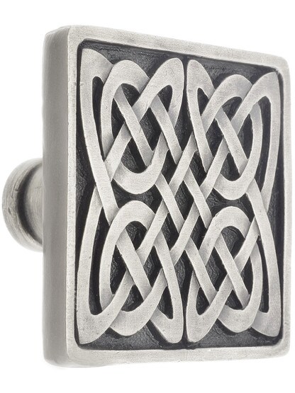 Celtic Isles Square Knob - 1 3/8 inch x 1 3/8 inch in Antique Pewter.